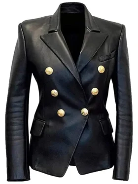 Kim Kardashian Leather Blazer Front