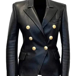 Kim Kardashian Leather Blazer Front