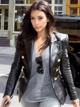 Kim Kardashian Leather Blazer Front