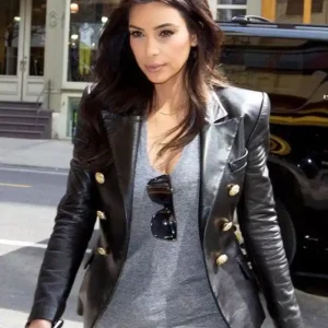 Kim Kardashian Leather Blazer Front