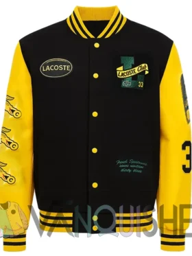 Lacoste Two-Tone Black And Yellow Varsity Jacket front