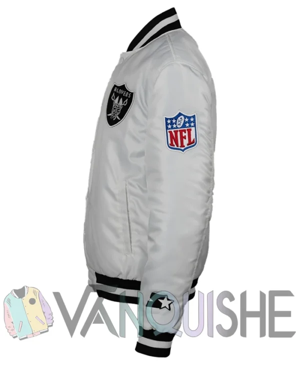 Las Vegas Raiders White Bomber Jacket left