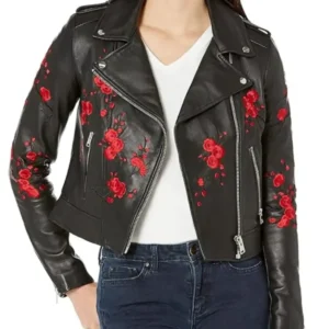 Lilian Black Floral Leather Jacket