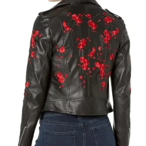 Lilian Black Floral Leather Jacket Back