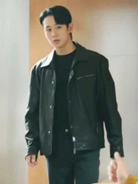 Love Next Door Jung Hae-in Black Leather Jacket Side
