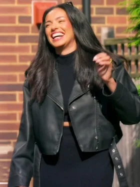 Love is Blind UK S02 Katisha Atkinson Black Leather Jacket Front