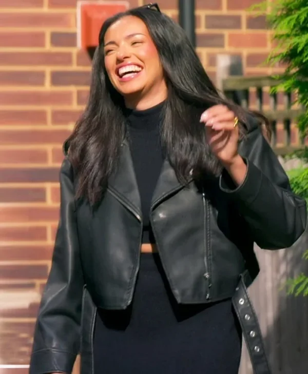 Love is Blind UK S02 Katisha Atkinson Black Leather Jacket Front