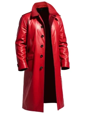 Men's Merry Christmas Red Trench Leather Coat