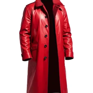 Men's Merry Christmas Red Trench Leather Coat