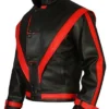 Michael Jackson Red Stripe Black Leather Jacket Front