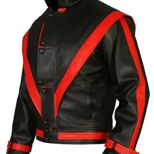 Michael Jackson Red Stripe Black Leather Jacket Front