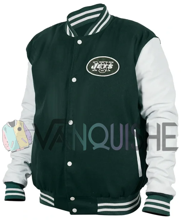 NY Jets Kevin Arnold Green Varsity Jacket left
