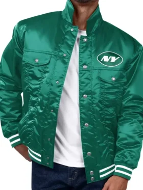 New York Jets Silver Tab Green Varsity Jacket Back