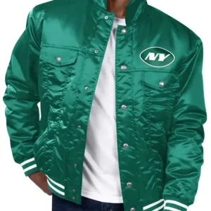 New York Jets Silver Tab Green Varsity Jacket Back