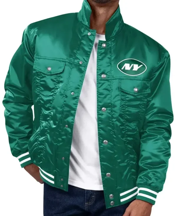 New York Jets Silver Tab Green Varsity Jacket Back