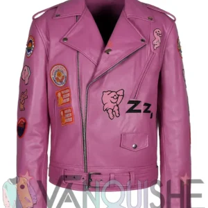 Nicolas Cage Pink Biker Leather Jacket front