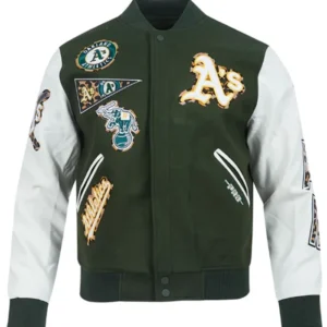 Oakland Athletics Animal Print Varsity Jacket Side