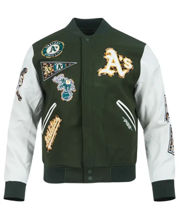 Oakland Athletics Animal Print Varsity Jacket Side