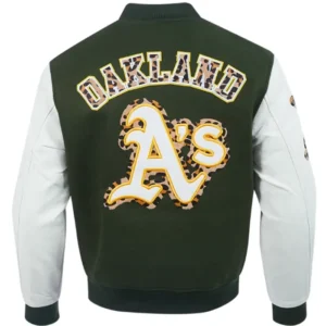 Oakland Athletics Animal Print Green and White Varsity Jacket