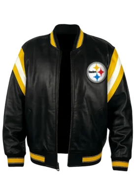 Pittsburgh Steelers Leather Bomber Jacket Front