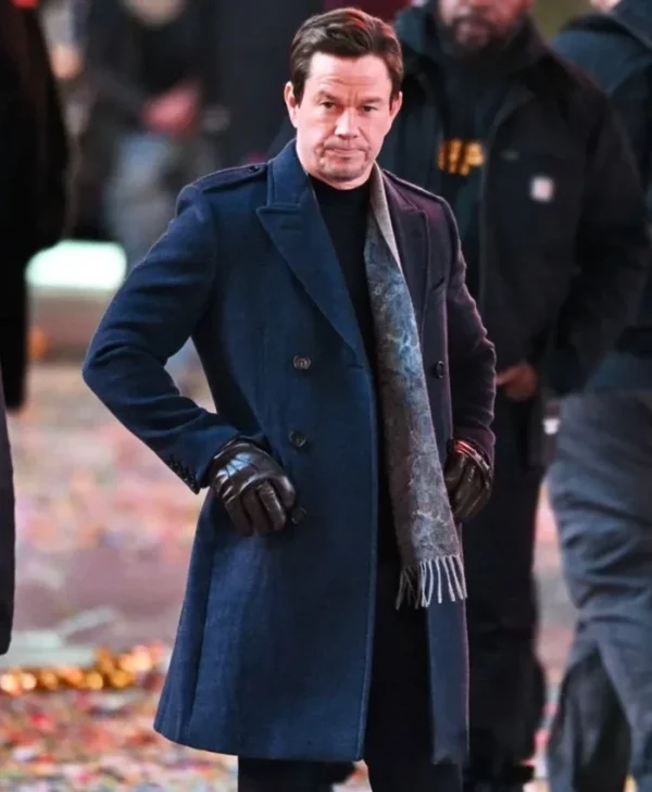 Play Dirty Mark Wahlberg Blue Wool Coat Front