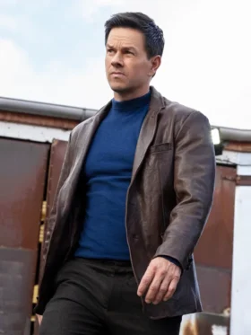 Play Dirty Mark Wahlberg Brown Leather Blazer Side