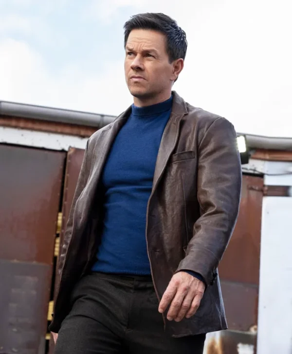 Play Dirty Mark Wahlberg Brown Leather Blazer Side