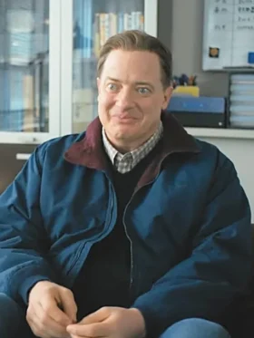 Rental Family Brendan Fraser Blue Bomber Jacket Front