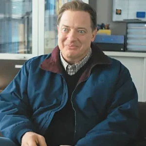 Rental Family Brendan Fraser Blue Bomber Jacket Front