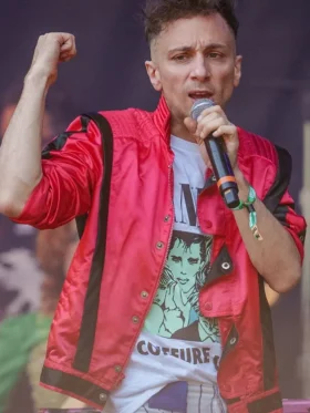 Sacha Got Lollapalooza At Grant Park Chicago, Illinois Red Michael Jackson Thriller Jacket