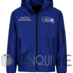 Seattle Seahawks Blue Hooded Bomber Jacket front