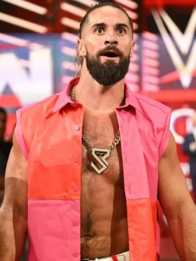 Seth Rollins WWE Raw 2025 Pink Leather Vest Side