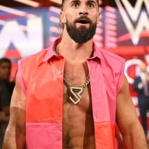Seth Rollins WWE Raw 2025 Pink Leather Vest Side