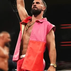 Seth Rollins WWE Raw 2025 Pink Leather Vest Back