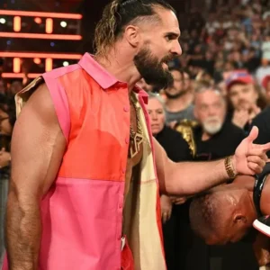 Seth Rollins WWE Raw 2025 Pink Leather Vest Front
