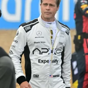 Shop F1 Brad Pitt Racer White Leather Jacket
