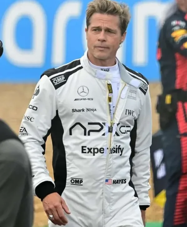 Shop F1 Brad Pitt Racer White Leather Jacket