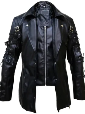 Steampunk Punk Rave Poison Gothic Black Leather Coat Side