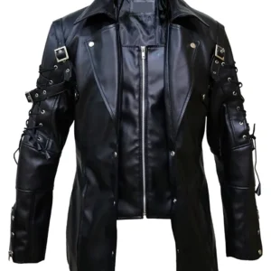 Steampunk Punk Rave Poison Gothic Black Leather Coat Side