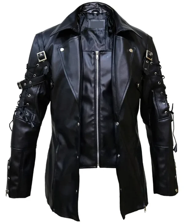 Steampunk Punk Rave Poison Gothic Black Leather Coat Side