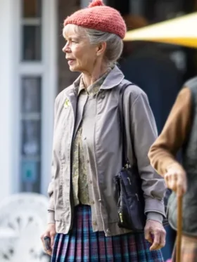 The Thursday Murder Club Celia Imrie Grey Jacket Side