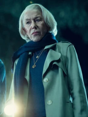 The Thursday Murder Club Helen Mirren Grey Coat Side