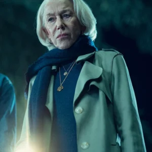 The Thursday Murder Club Helen Mirren Grey Coat Side