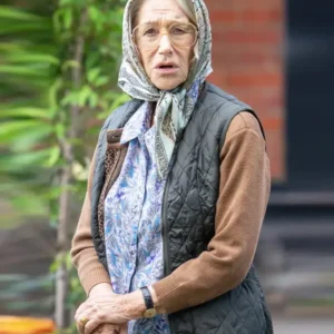 The Thursday Murder Club Helen Mirren Quilted Vest Front