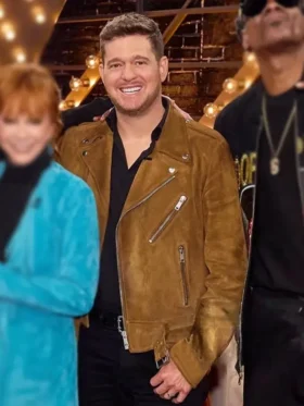 The Voice S28 Michael Buble Brown Suede Jacket Front
