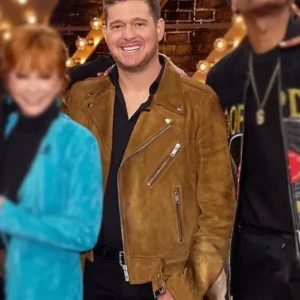 The Voice S28 Michael Buble Brown Suede Jacket Front