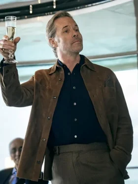 The Woman in Cabin 10 Guy Pearce Brown Suede Jacket