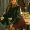 The Woman in Cabin 10 Kaya Scodelario Black Leather Jacket Side