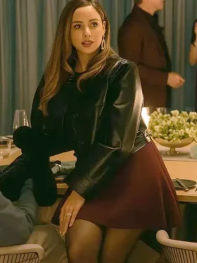 The Woman in Cabin 10 Kaya Scodelario Black Leather Jacket Side