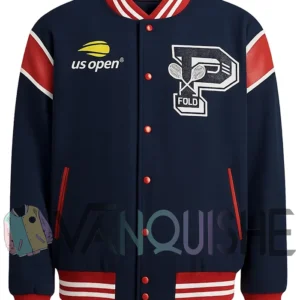 US Open Tennis Champion Blue Varsity Jacket front